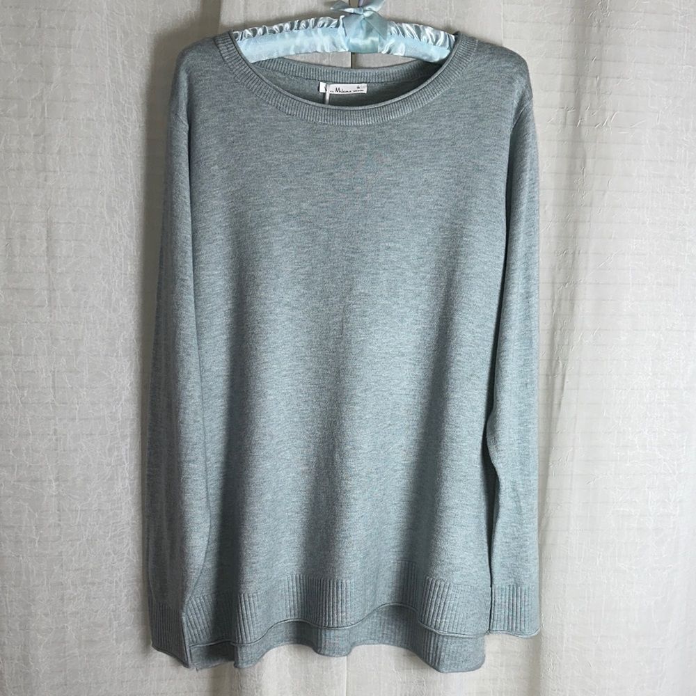 Vila Milano 1X Heather Green Scoop Neck Long Sleeve High Low Fine Knit Sweater